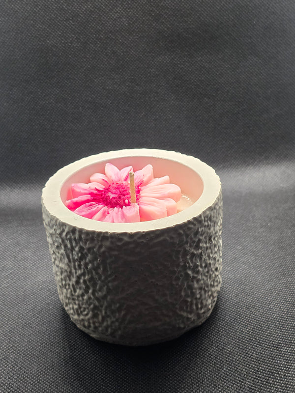 Pink Zinnia | Bergamot & White Patchouli Textured Stone Candle
