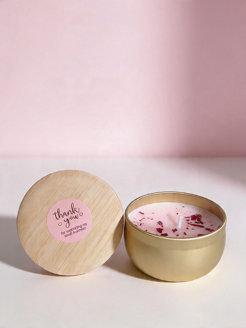 Handcrafted Rose Petal Soy Candle in Gold Tin - Barakat Rouge Scent