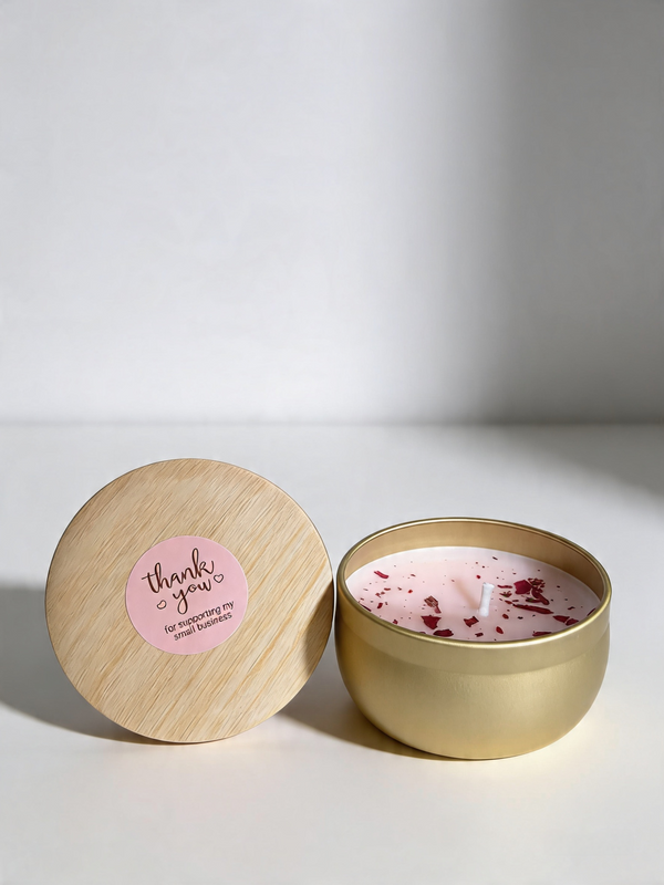 Handcrafted Rose Petal Soy Candle in Gold Tin - Barakat Rouge Scent